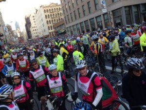 Some of the 25,000 riders behind us.
