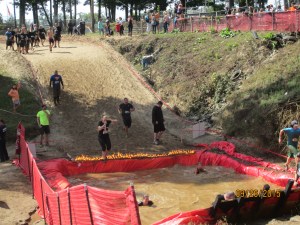 Over the flames and into the ice cold water! Great obstacle!